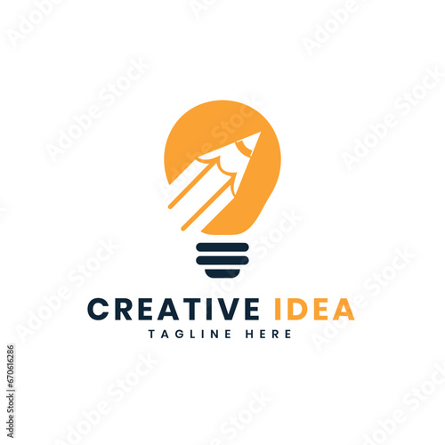 Creative idea logo design concept simple and modern light bulb and pencil logo 