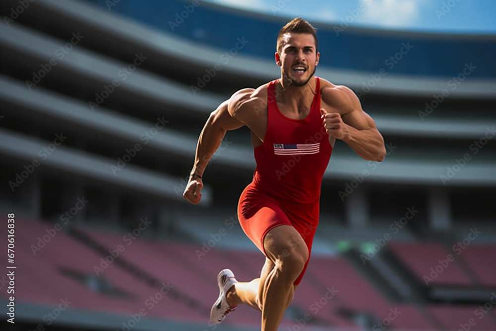 Fototapeta premium Track training male person young adult stadium athletics run men active sport fitness