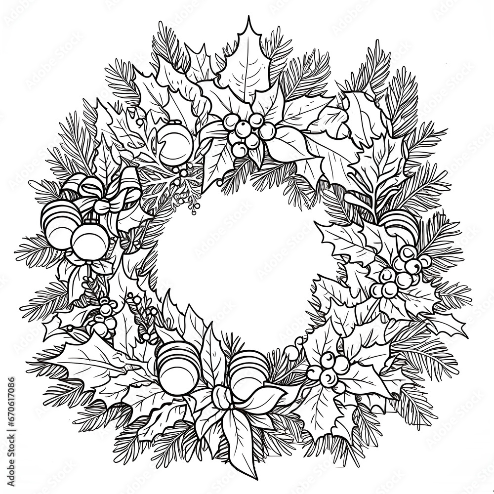 Christmas coloring page with winter wreath Christmas coloring page with winter wreath