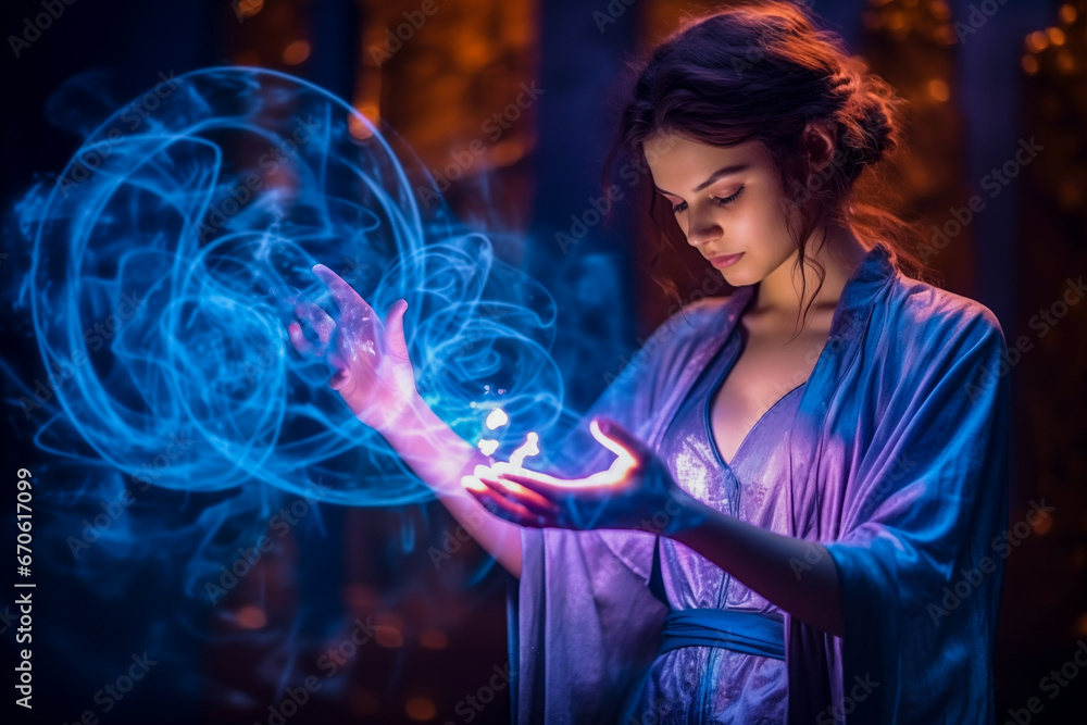 Magician casts a spell Magician casts a spell