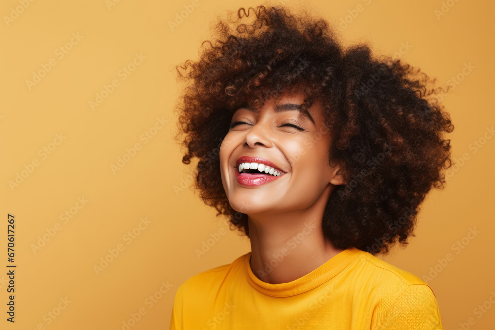 Generative ai portrait of beautiful black woman laughing Generative ai portrait of beautiful black woman laughing