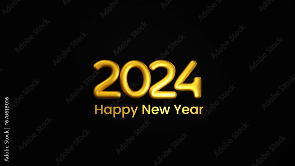 2024 Happy New year golden text balloon effect, beautiful animation golden shine flying text 2024 Happy New year golden text balloon effect, beautiful animation golden shine flying text