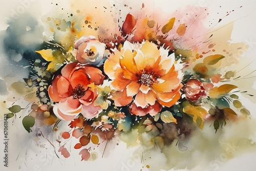 Beautiful watercolor bouquet of roses. Hand-drawn illustration.