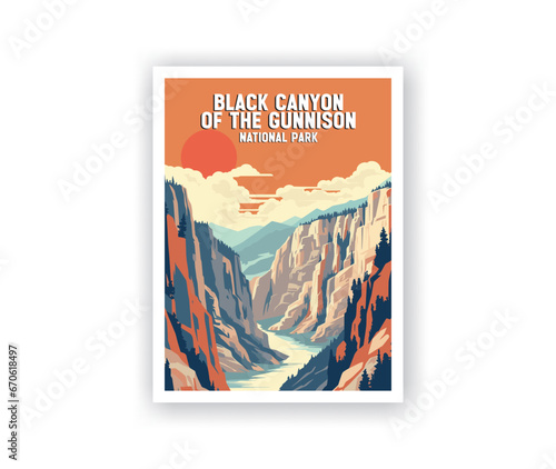 Black Canyon of The Gunnison National Parks Illustration Art.