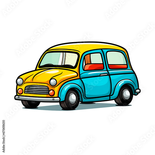 Illustration of a cartoon retro car isolated on a white background