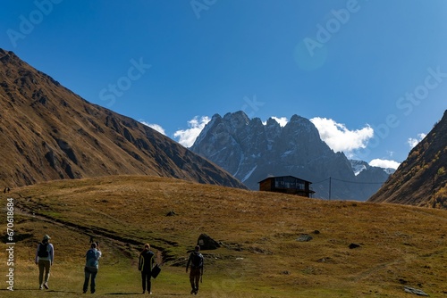 Beautiful shot of scenic views around Mount Chaukhi, village of Juta, Georgia photo