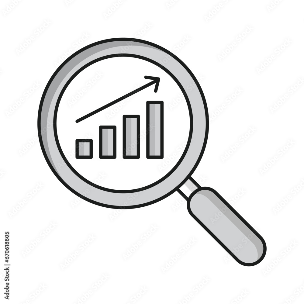 A magnifying glass icon with a graph, representing data analysis, data exploration, data visualization, statistics, analytics, performance, and results. A magnifying glass icon with a graph, representing data analysis, data exploration, data visualization, statistics, analytics, performance, and results.