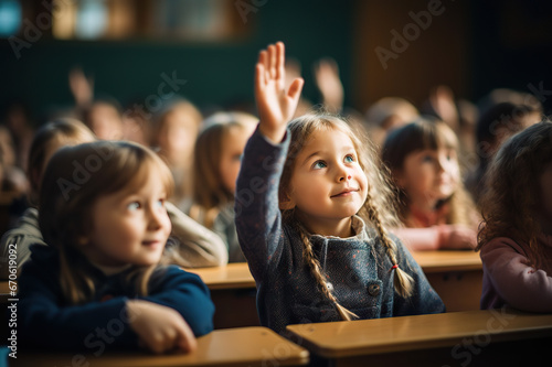 Engaged Students in Classroom Children Raise Their Hands to Answer, Embracing the Back to School Spirit. created with Generative AI