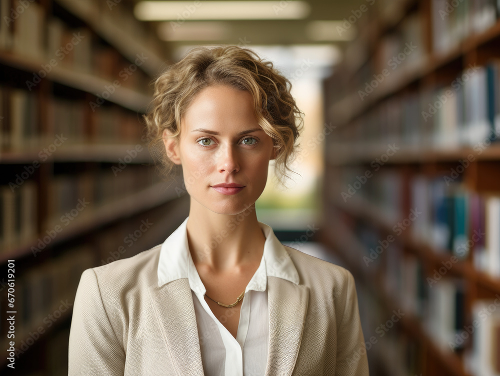 Female Librarian in Quiet Library Female Librarian in Quiet Library