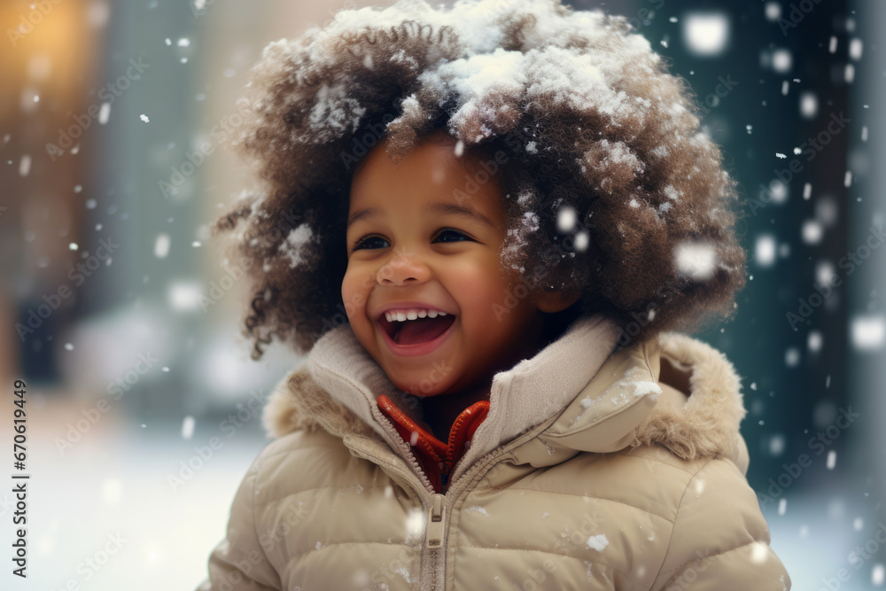 Small African American boy enjoying the first snow Small African American boy enjoying the first snow
