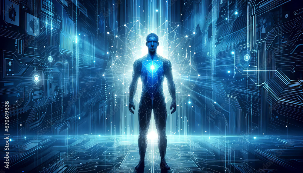 Full body human figure in a digital environment | A Journey through Cyberspace | Human in digital sphere Full body human figure in a digital environment | A Journey through Cyberspace | Human in digital sphere