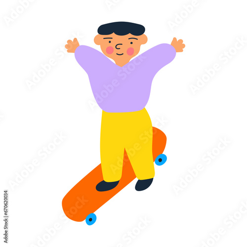 Kid skateboarding. Flat design. Vector illustration. Sports games, Air games.