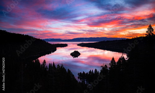 Beautiful Sunrise Over Emerald Bay at Lake Tahoe 
