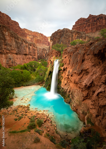 Incredible Natural Turquoise Waterfall in Grand Canyon Arizona