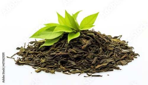green tea with leaves