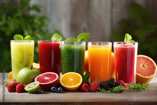 Set of fruit and vegetable and berries juice