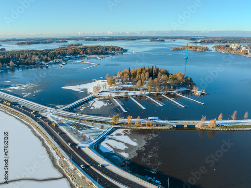 Cityscape view of Finnish town Vaasa, Hietasaari