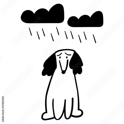 Stray dog. Vector outline illustration. Graphic design. Sadness, loneliness, depression.