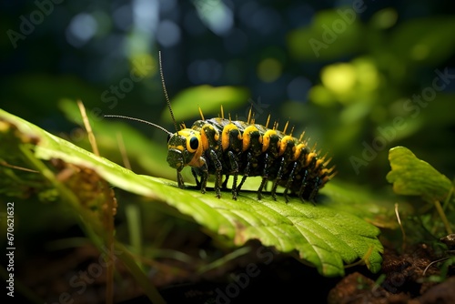 macro photography of a caterpillar at the leaves © azone