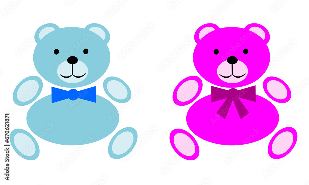 Naklejka premium Pink and blue teddy bear set