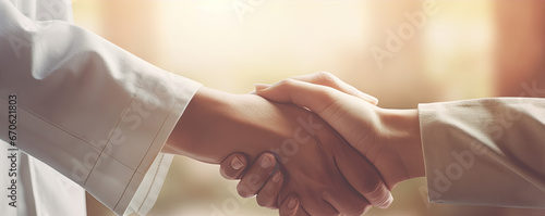 Hands of doctor and patient detail. Doctor giving hope.