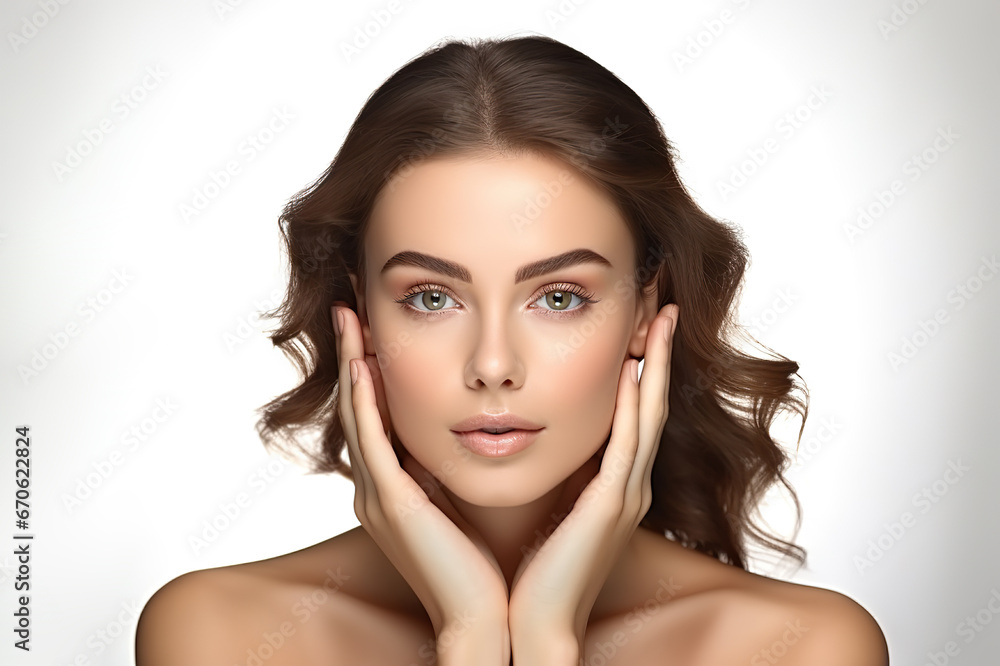 Radiant Beauty and Skin Care Smiling Woman with Healthy Facial Skin and Natural Makeup in Closeup Portrait. created with Generative AI Radiant Beauty and Skin Care Smiling Woman with Healthy Facial Skin and Natural Makeup in Closeup Portrait. created with Generative AI