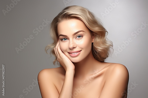 Radiant Beauty and Skin Care Smiling Woman with Healthy Facial Skin and Natural Makeup in Closeup Portrait. created with Generative AI