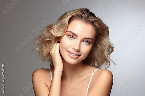 Radiant Beauty and Skin Care Smiling Woman with Healthy Facial Skin and Natural Makeup in Closeup Portrait. created with Generative AI