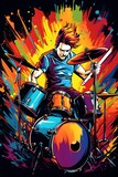 poster template background design of an drummer in colorfull design