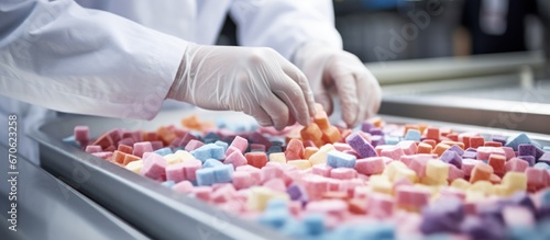 Worker preparing candies in a confectionery.