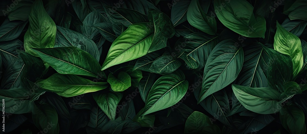 A close up view of the backdrop featuring lush deep green foliage A close up view of the backdrop featuring lush deep green foliage