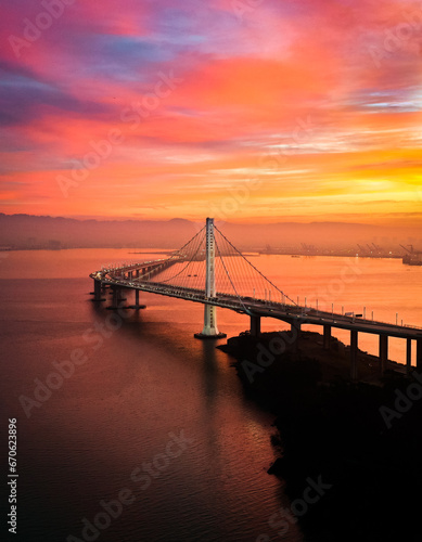 SF Bay - Bay Bridge East Span During Colorful Sunrise 