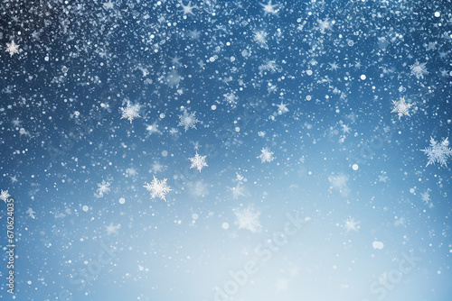 Fondo navideño color azul nevado y copos de nieve con espacio para texto