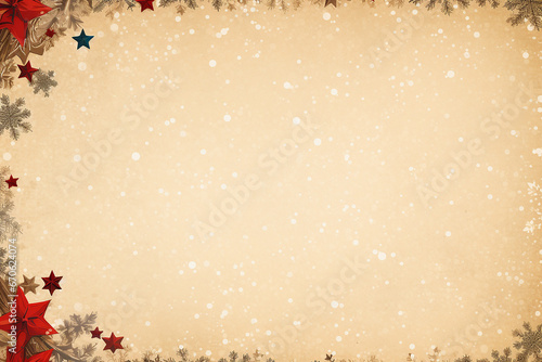 Fondo navideño color crema con estrellas decorativas y copos de nieve con espacio para texto photo