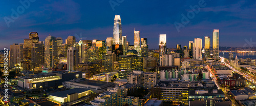 Panoramic View of Downtown San Francisco Skyline   Cityscape at Dusk   Colorful Skies