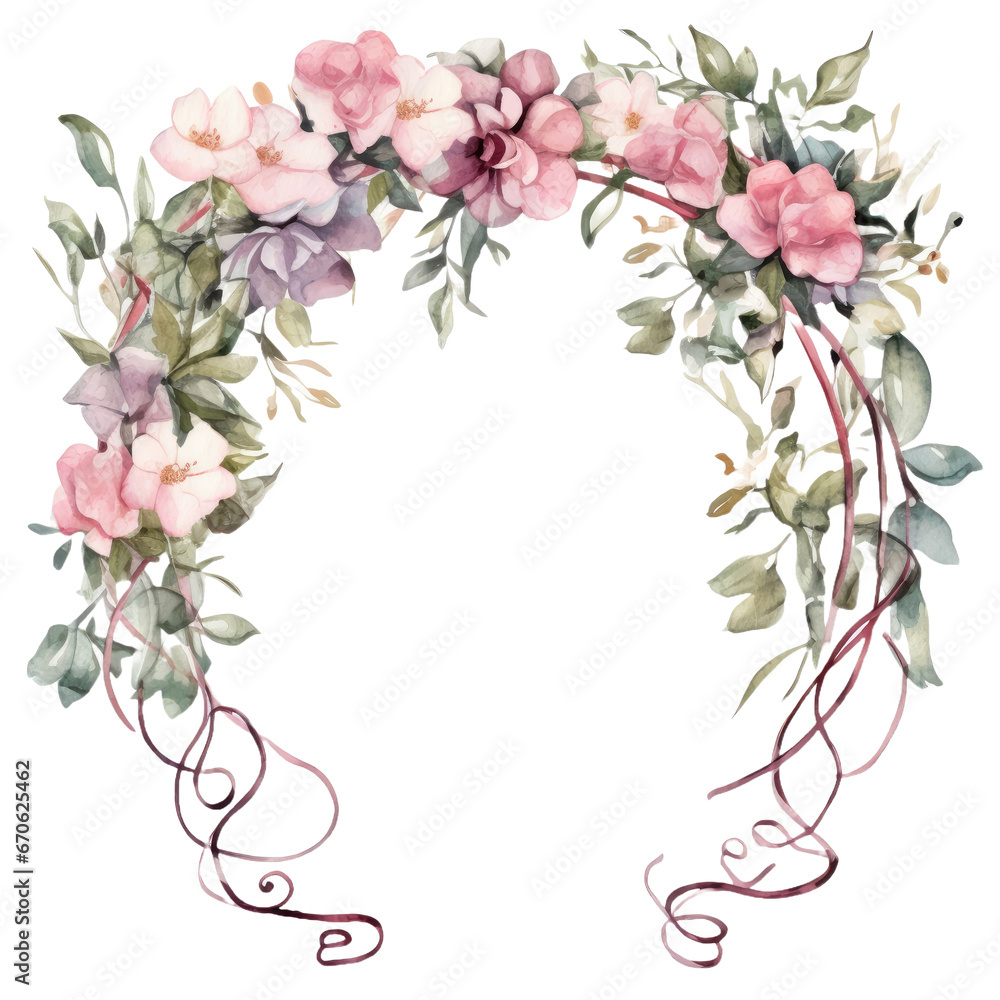 Watercolor style wedding arch in on transparent background