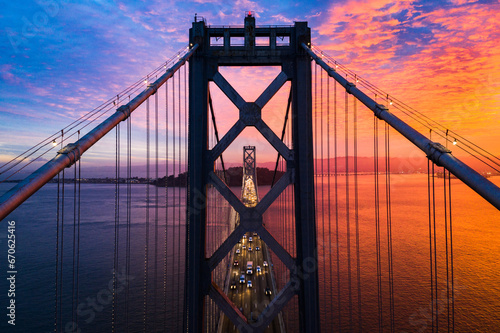 Photography SF Bay Bridge During Vibrant / Colorful Sunrise