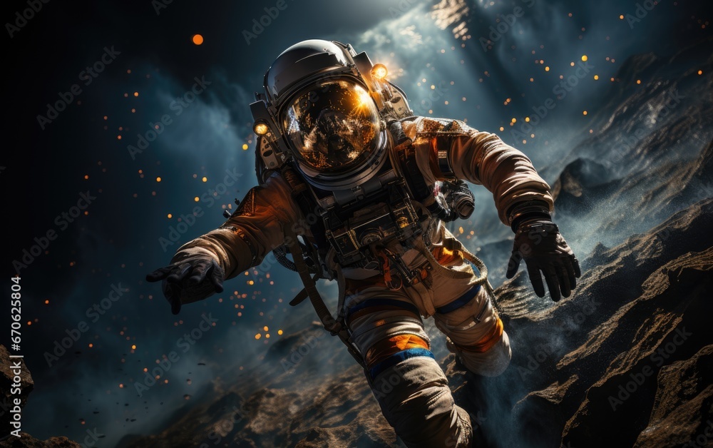 An astronaut in a white suit is floating in the vastness of space An astronaut in a white suit is floating in the vastness of space