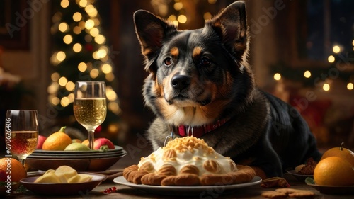 A Dog Enjoying A New Years Feast , Background Images, Hd Illustrations