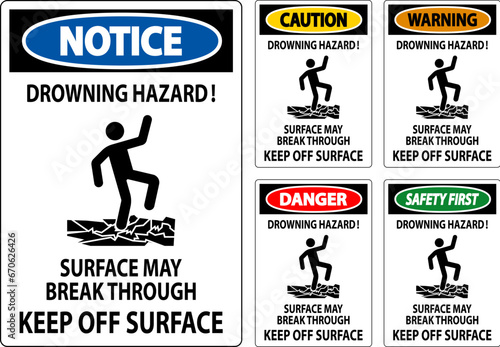 Danger Sign Drowning Hazard - Surface May Break Through, Keep Off Surface