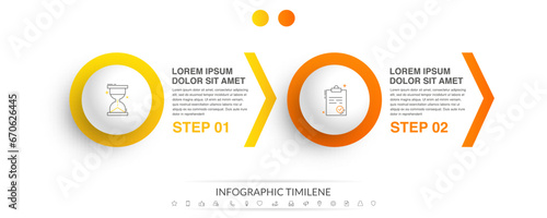 Business vector infographic design template. Circle timeline with icons and 2 two arrows or steps. Used for process diagram, presentations, workflow layout, info graph, banner, flow chart