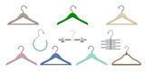set of different hangers for clothes, belts, ties, scarves variety of colors shapes png