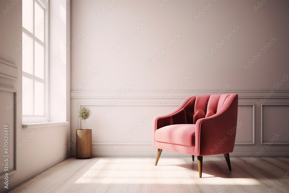 Interior of living room with pink armchair. 3d rendering Interior of living room with pink armchair. 3d rendering