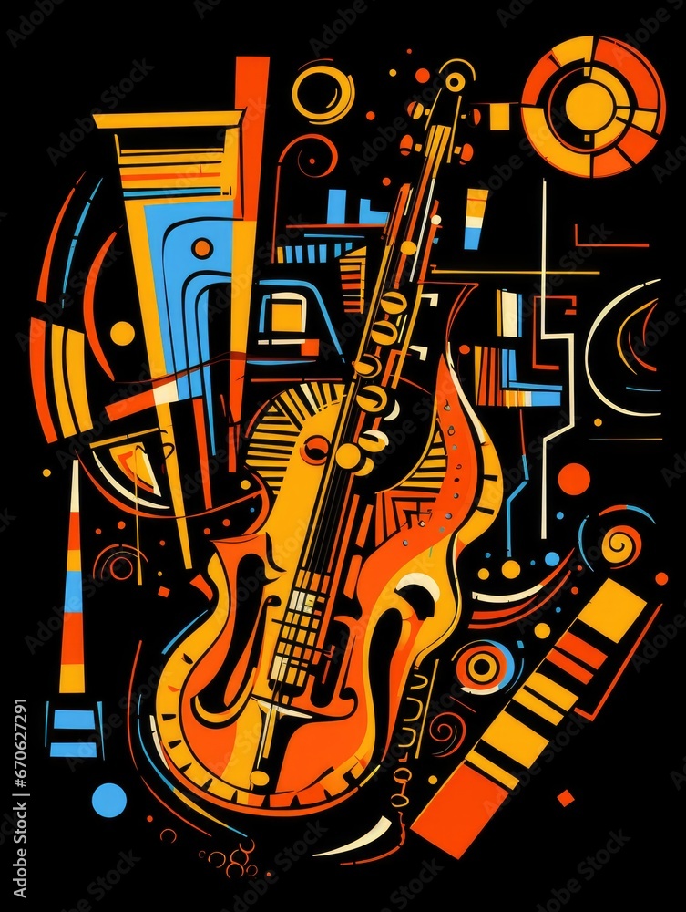 Obraz premium Abstract image of musical instruments on a black background. International Music Day Poster. 
