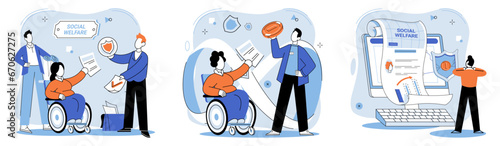 Social welfare. Vector illustration. Aid and assistance programs aim to uplift individuals and communities through social welfare efforts Volunteering is selfless act contributes to betterment society