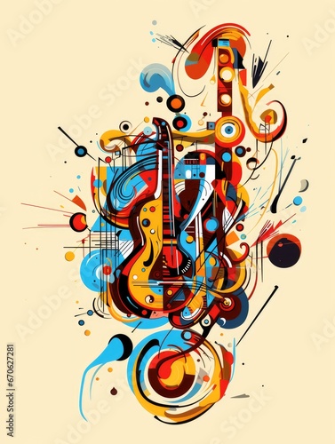 Colorful detailed compositions with lot of musical objects and symbols. International Music Day Poster