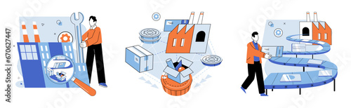 Manufacturer model. Vector illustration. The companys project management ensures timely delivery products Quality control measures are in place to maintain product standards The manufacturer model