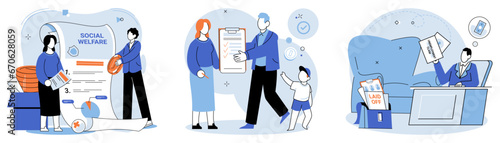 Social insurance. Vector illustration. Saving money is wise financial decision leads to long-term security Supporting others in their time need creates stronger and more caring society Assistance