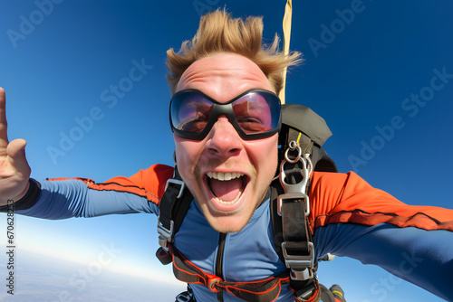 A man parachuting on a sunny day