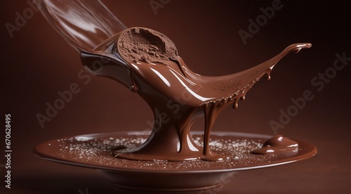 chocolate on a brown background, liquid chocolate on abstract backgroumd, pouring chocolate on brown background, chocolate wallpaper